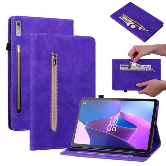 Custodia per tablet in pelle con cerniera tinta unita per Lenovo Tab P11 Pro Gen 2 11.2 (viola)