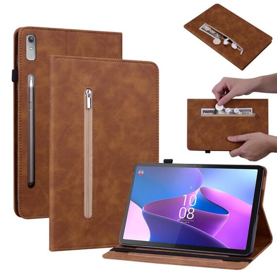 Custodia per tablet in pelle con cerniera tinta unita per Lenovo Tab P11 Pro Gen 2 11.2 (marrone)