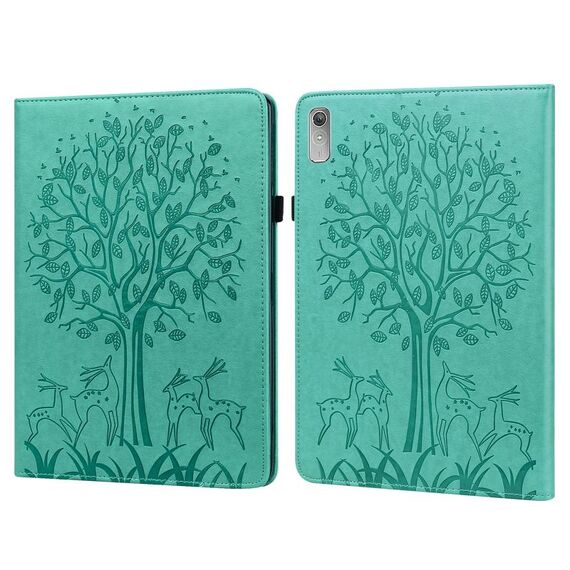 Per Lenovo Tab P11 Gen 2 Custodia per tablet in pelle goffrata con motivo ad albero e cervo (verde)