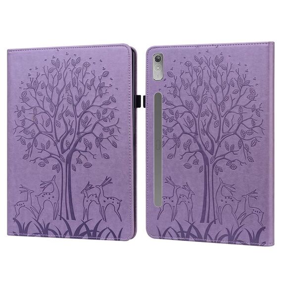 Custodia per tablet in pelle goffrata con motivo ad albero e cervo per Lenovo Tab P11 Pro Gen 2 (viola)