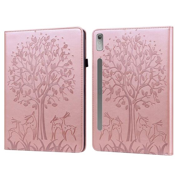 Per Lenovo Tab P11 Pro Gen 2 Custodia per tablet in pelle goffrata con motivo ad albero e cervo (rosa)