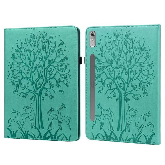 Custodia per tablet in pelle goffrata con motivo ad albero e cervo per Lenovo Tab P11 Pro Gen 2 (verde)
