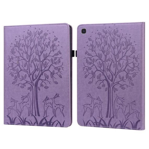 Custodia per tablet in pelle goffrata con motivo ad albero e cervo per Samsung Galaxy Tab S5e (viola)