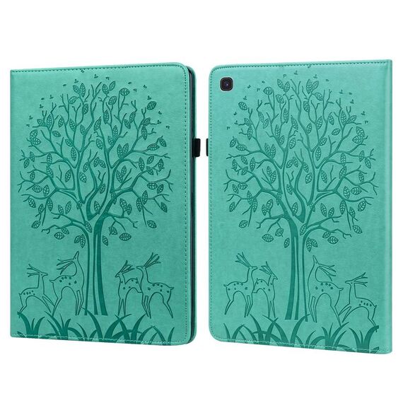 Custodia per tablet in pelle goffrata con motivo ad albero e cervo per Samsung Galaxy Tab S5e (verde)