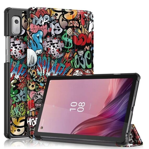 Per Lenovo Tab M9 TB-310FU Custodia per tablet in pelle con disegno colorato a 3 pieghe (Graffiti)