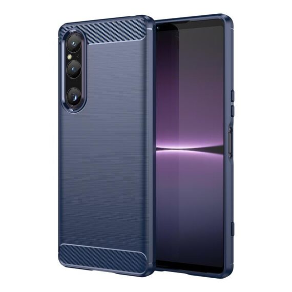 Per Sony Xperia 1 V Custodia per telefono in fibra di carbonio con texture spazzolata in TPU (blu)