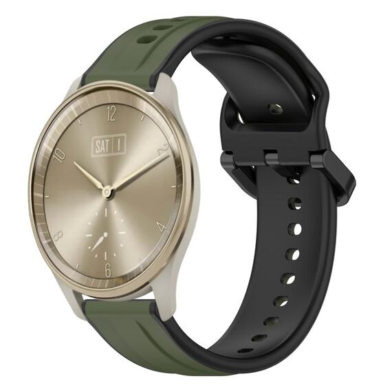 Per Garmin Vivomove Trend 20mm Convex Loop Cinturino in silicone bicolore (verde scuro + nero)