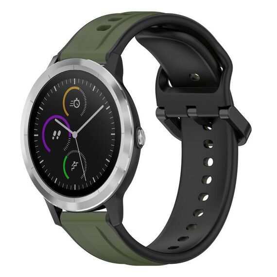 Per Garmin Vivoactive3 20mm Convex Loop Cinturino in silicone bicolore (verde scuro + nero)