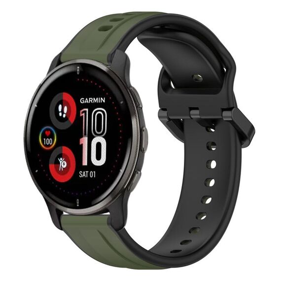 Per Garmin Venu 2 Plus 20mm Convex Loop Cinturino in silicone bicolore (verde scuro + nero)