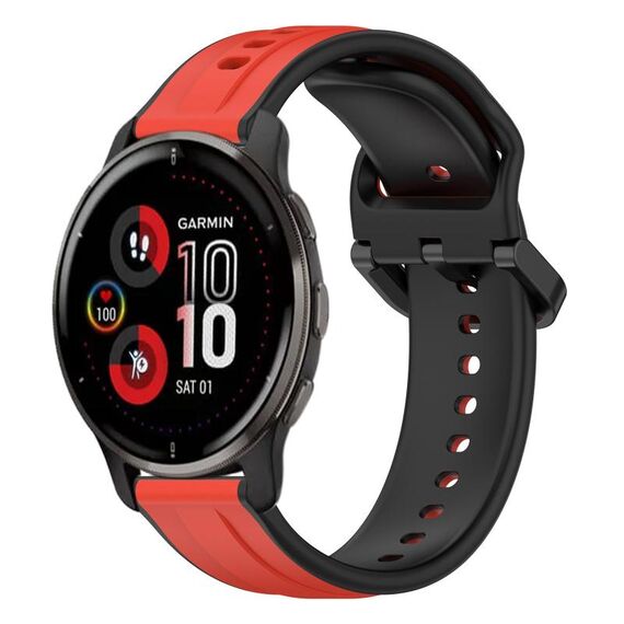 Per Garmin Venu 2 Plus 20mm Convex Loop Cinturino in silicone bicolore (rosso + nero)