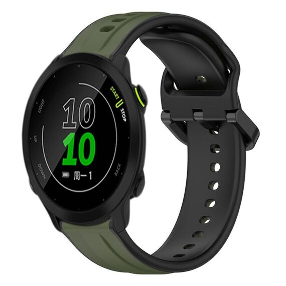 Per Garmin Forerunner 158 20mm Convex Loop Cinturino in silicone bicolore (verde scuro + nero)