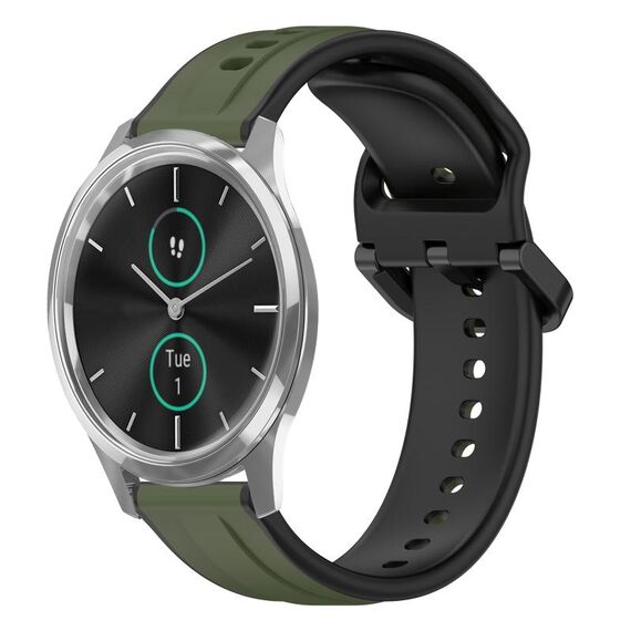 Per Garmin VivoMove Luxe 20mm Convex Loop Cinturino in silicone bicolore (verde scuro + nero)
