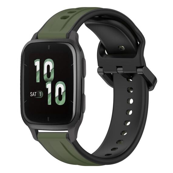 Per Garmin Forerunner Sq2 20mm Convex Loop Cinturino in silicone bicolore (verde scuro + nero)