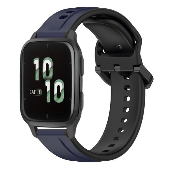 Per Garmin Forerunner Sq2 20mm Convex Loop Cinturino in silicone bicolore (blu notte + nero)