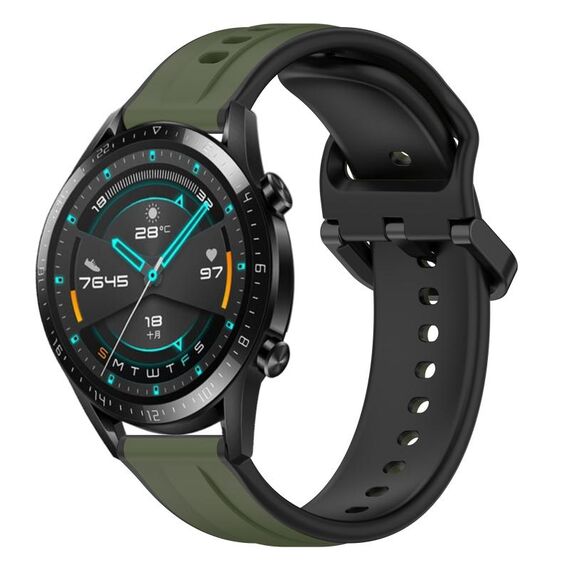 Per Huawei Watch GT2 42mm 20mm Convex Loop Cinturino in silicone bicolore (verde scuro + nero)