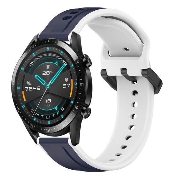 Per Huawei Watch GT2 42mm 20mm Convex Loop Cinturino in silicone bicolore (blu notte + bianco)