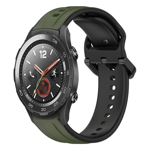 Per Huawei Watch 2 Cinturino in silicone bicolore con anello convesso da 20 mm (verde scuro + nero)