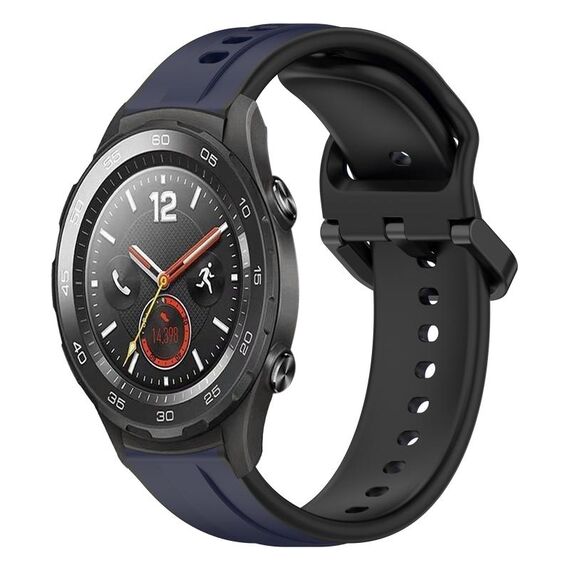 Per Huawei Watch 2 Cinturino in silicone bicolore con anello convesso da 20 mm (blu notte + nero)
