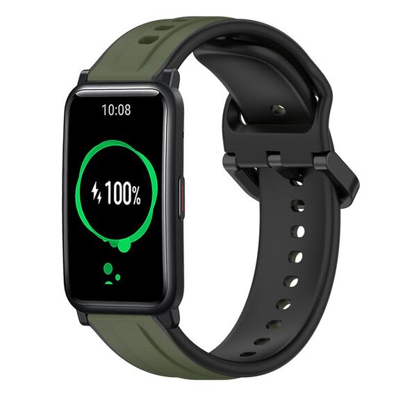 For Honor Watch ES 20mm Convex Loop Cinturino in silicone bicolore (verde scuro + nero)