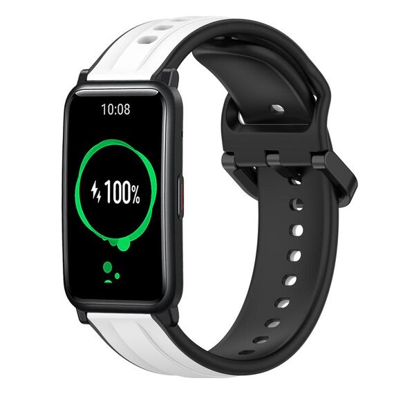 Per Honor Watch ES 20mm Convex Loop Cinturino in silicone bicolore (bianco + nero)