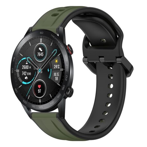 Per Honor MagicWatch2 42mm 20mm Convex Loop Cinturino in silicone bicolore (verde scuro + nero)