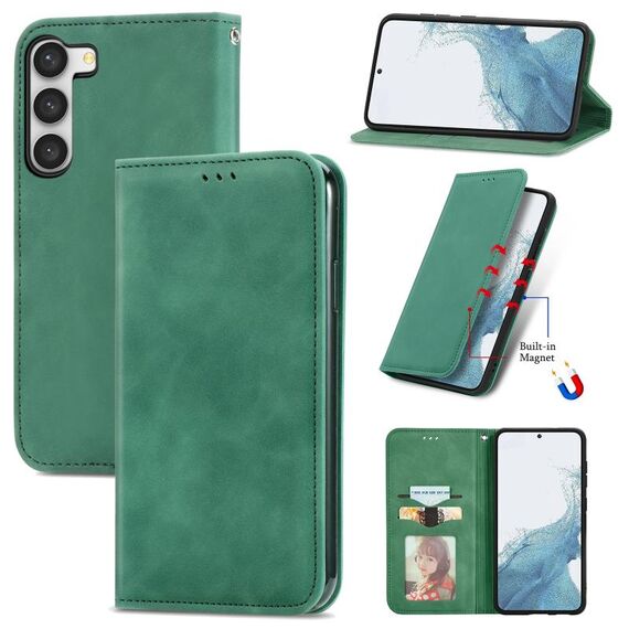 Custodia in pelle magnetica per Samsung Galaxy S23 5G Retro Skin Feel (verde)