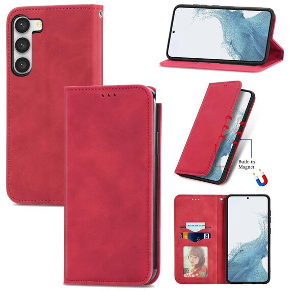 Custodia in pelle magnetica per Samsung Galaxy S23 5G Retro Skin Feel (rosso)