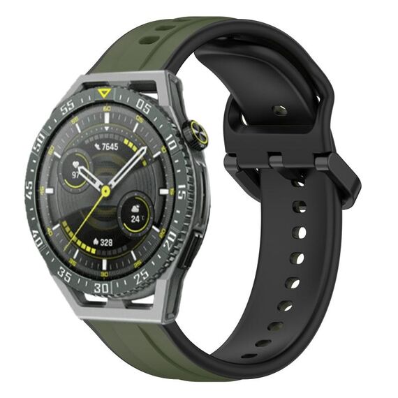 Per Huawei Watch GT3 SE 22mm Convex Loop Cinturino in silicone bicolore (verde scuro + nero)
