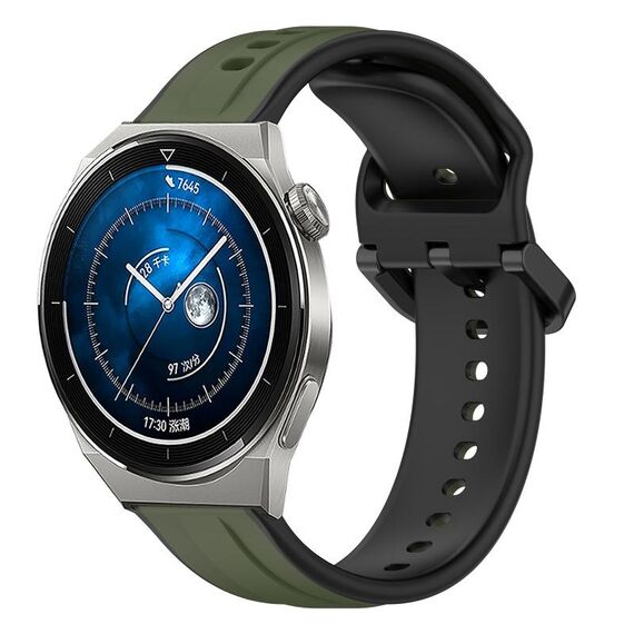 Per Huawei Watch GT3 Pro 46mm 22mm Convex Loop Cinturino in silicone bicolore (verde scuro + nero)