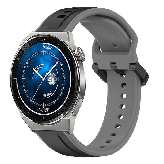 Per Huawei Watch GT3 Pro 46mm 22mm Convex Loop Cinturino in silicone bicolore (nero + grigio)