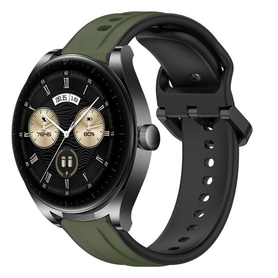 Per Huawei Watch Buds 22mm Convex Loop Cinturino in silicone bicolore (verde scuro + nero)