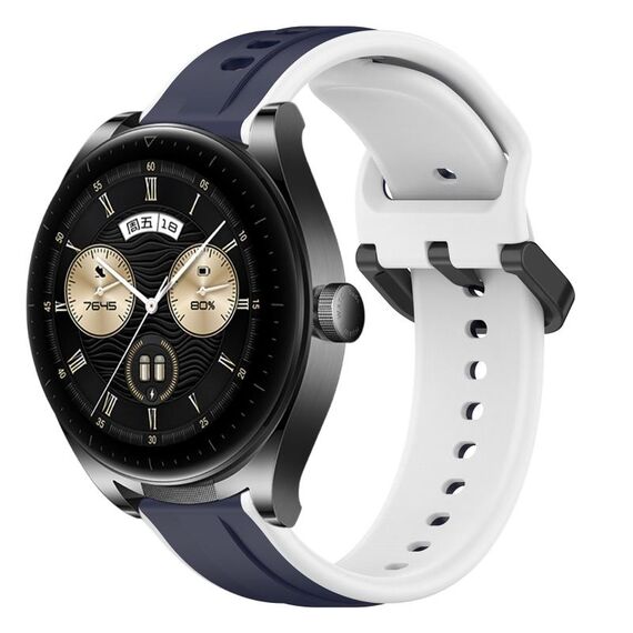 Per Huawei Watch Buds 22mm Convex Loop Cinturino in silicone bicolore (blu notte + bianco)