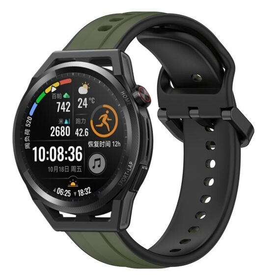 Per Huawei Watch GT Runner 22mm Convex Loop Cinturino in silicone bicolore (verde scuro + nero)