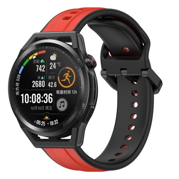 Per Huawei Watch GT Runner 22mm Convex Loop Cinturino in silicone bicolore (rosso + nero)