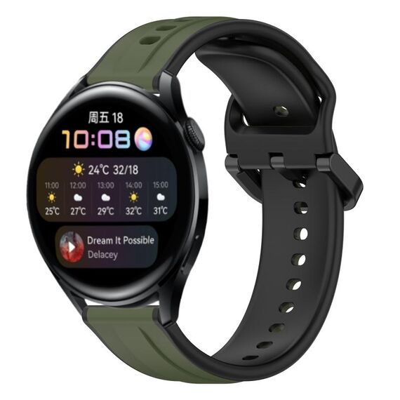 Per Huawei Watch 3 22mm Convex Loop Cinturino in silicone bicolore (verde scuro + nero)