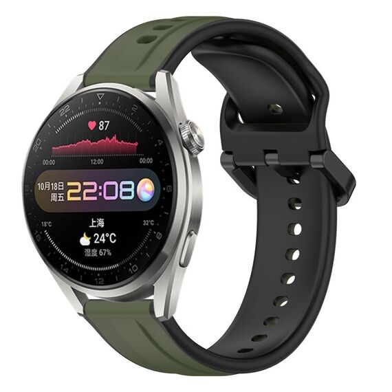 Per Huawei Watch 3 Pro 22mm Convex Loop Cinturino in silicone bicolore (verde scuro + nero)