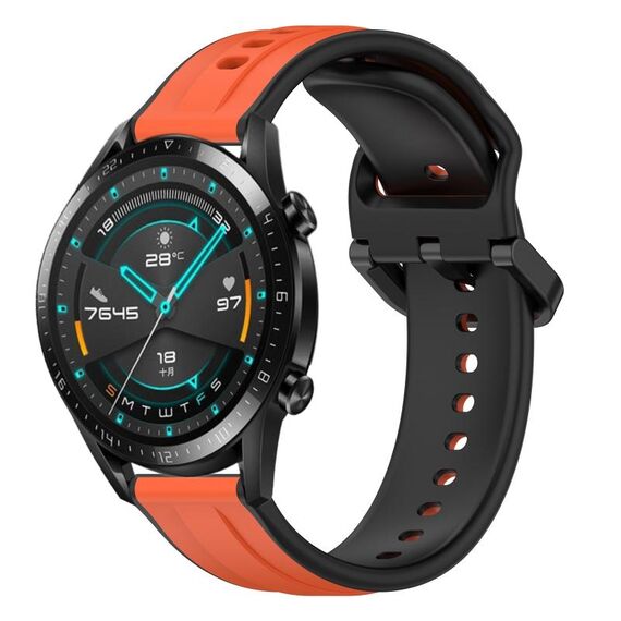 Per Huawei GT2 46mm 22mm Convex Loop Cinturino in silicone bicolore (arancione + nero)