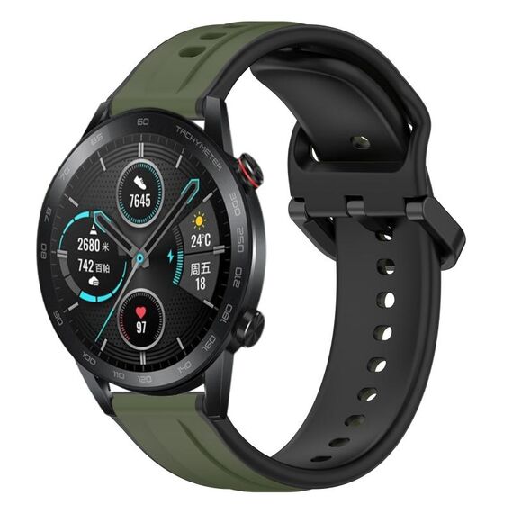 Per Honor Magic Watch 2 46mm 22mm Convex Loop Cinturino in silicone bicolore (verde scuro + nero)