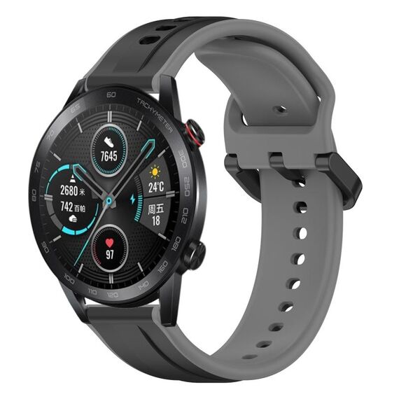 Per Honor Magic Watch 2 46mm 22mm Convex Loop Cinturino in silicone bicolore (nero + grigio)