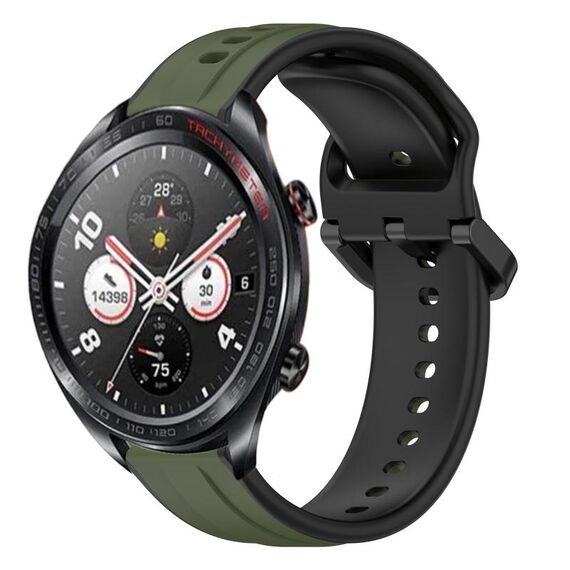 For Honor Watch Dream 22mm Convex Loop Cinturino in silicone bicolore (verde scuro + nero)