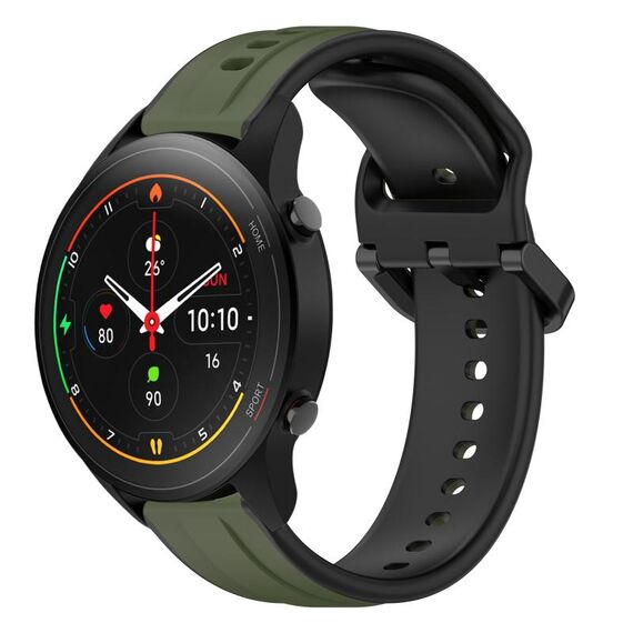 Per Xiaomi MI Watch S1 Pro 22mm Convex Loop Cinturino in silicone bicolore (verde scuro + nero)