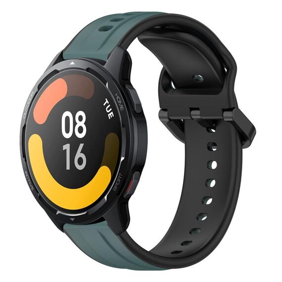 Per Xiaomi Watch S1 Active 22mm Convex Loop Cinturino in silicone bicolore (verde oliva + nero)