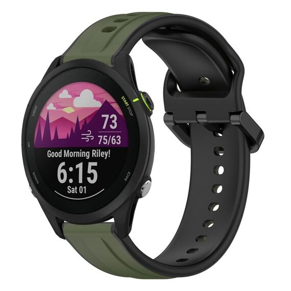 Per Garmin Forerunner 255 22mm Convex Loop Cinturino in silicone bicolore (verde scuro + nero)