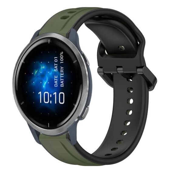Per Garmin Venu 2 22mm Convex Loop Cinturino in silicone bicolore (verde scuro + nero)