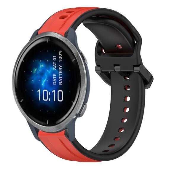 Per Garmin Venu 2 22mm Convex Loop Cinturino in silicone bicolore (rosso + nero)