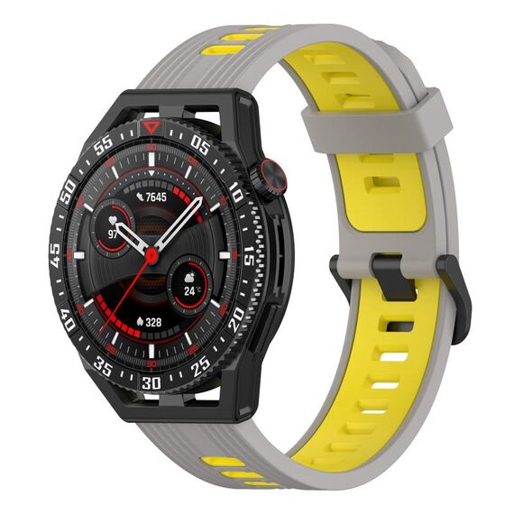 Per Garmin Forerunner 265 Cinturino in silicone bicolore verticale da 22 mm (grigio + giallo)