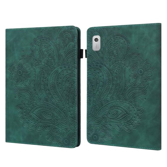 Custodia per tablet in pelle con motivo in rilievo pavone per Lenovo Tab M9 (verde)