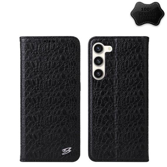 Per Samsung Galaxy S23+ 5G Fierre Shann Crocodile Texture Custodia magnetica in vera pelle per telefono (nero)