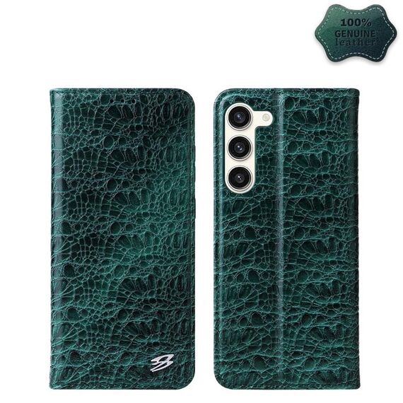 Per Samsung Galaxy S23+ 5G Fierre Shann Crocodile Texture Custodia magnetica per telefono in vera pelle (verde)