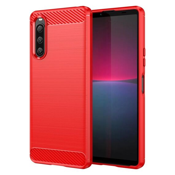 Per Sony Xperia 10 V Custodia per telefono in fibra di carbonio con texture spazzolata in TPU (rosso)